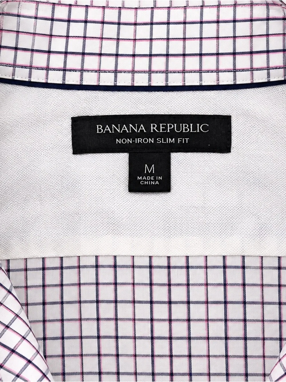 Banana Republic Slim Fit Checked Dress Shirt - White with Pink & Navy
